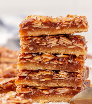 stack of five salted caramel almond bars