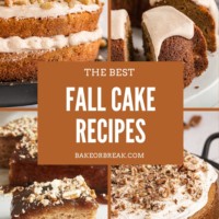 collage of four cake images with text overlay "the best fall cake recipes bakeorbreak.com"