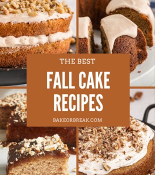 collage of four cake images with text overlay "the best fall cake recipes bakeorbreak.com"