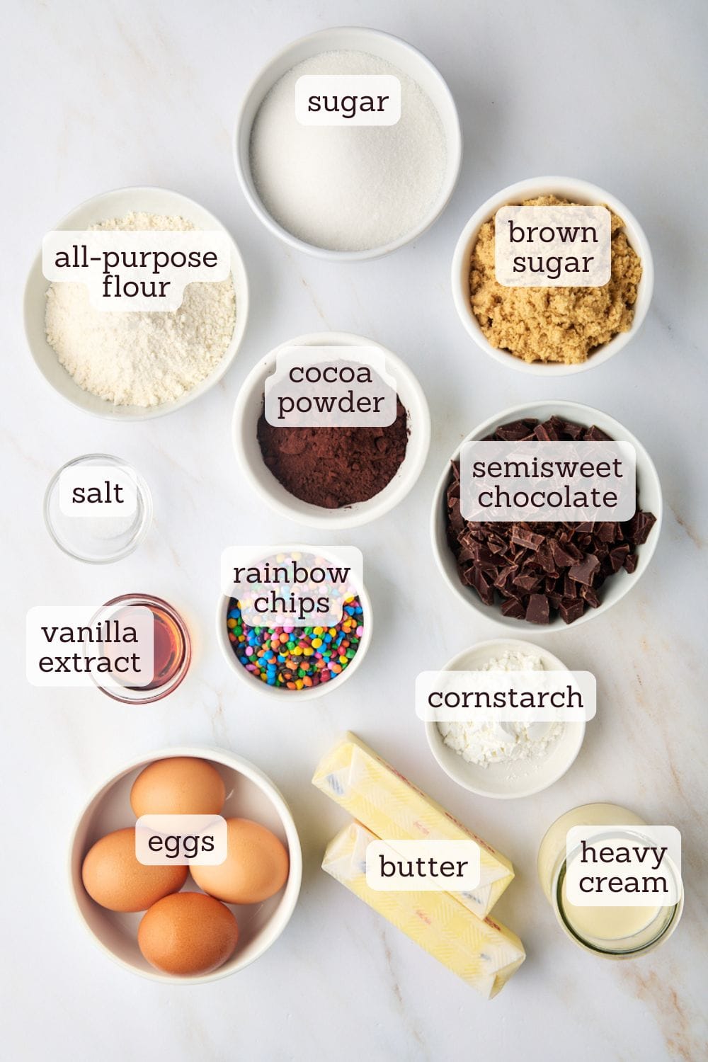 overhead view of ingredients for cosmic brownies