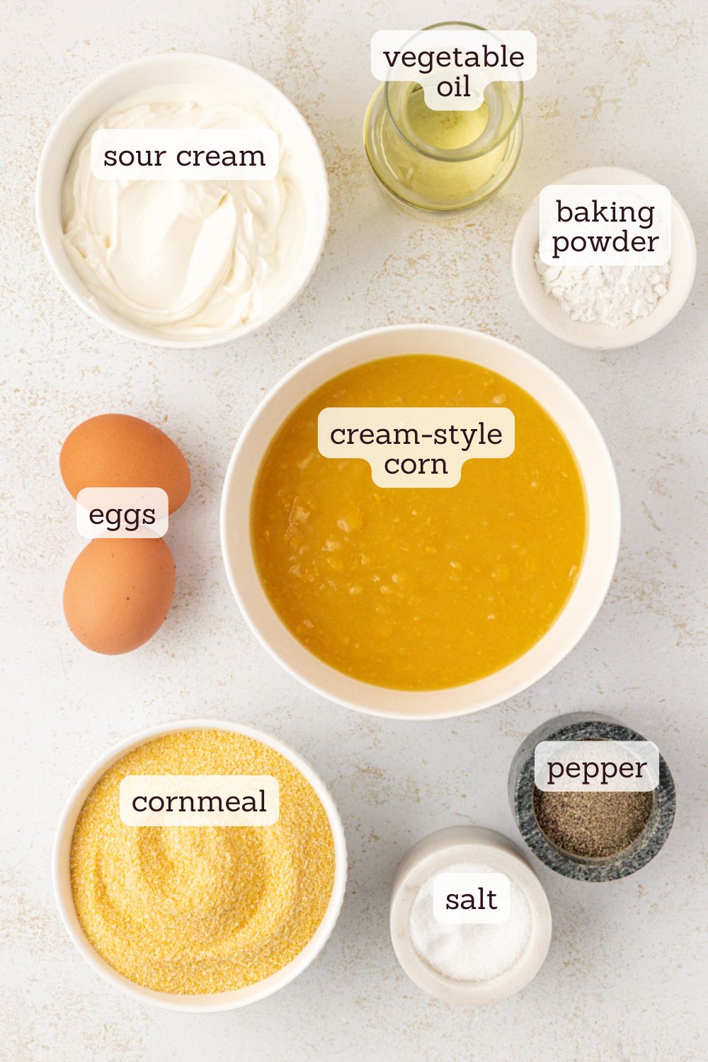 overhead view of ingredients for sour cream corn bread