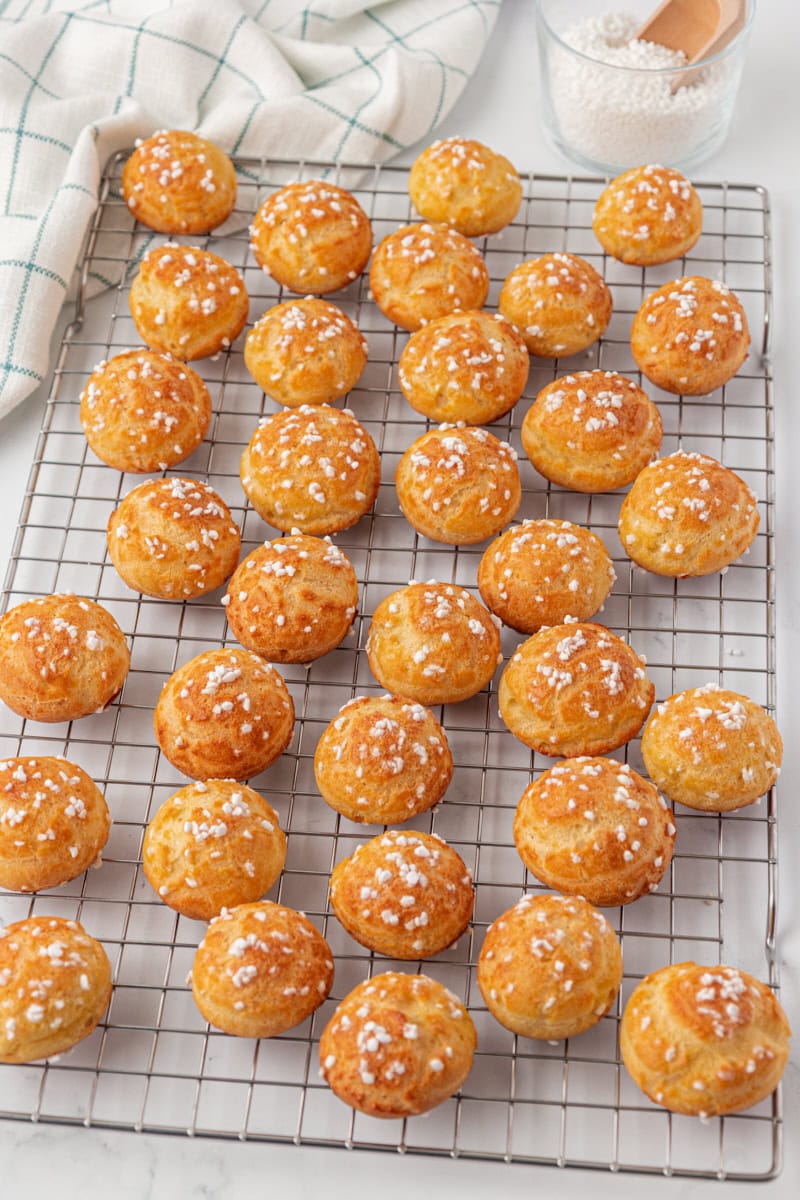 chouquettes cooling on a wire rack