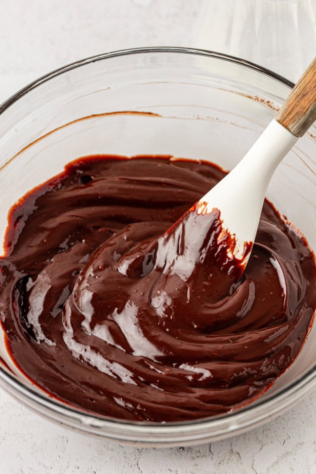 chocolate ganache in a glass bowl
