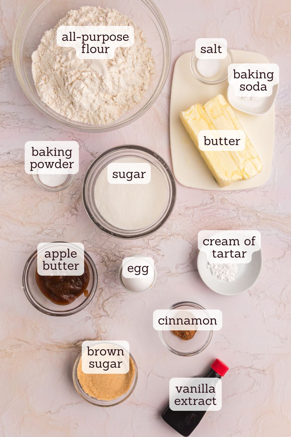 overhead view of ingredients for apple butter snickerdoodles