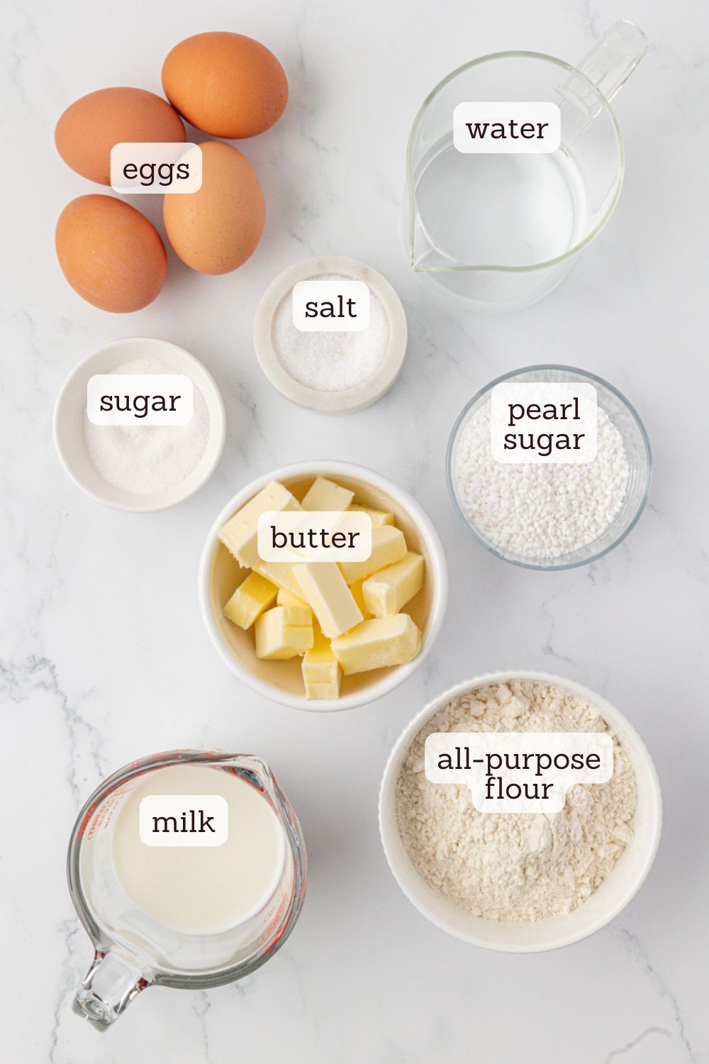 overhead view of ingredients for chouquettes