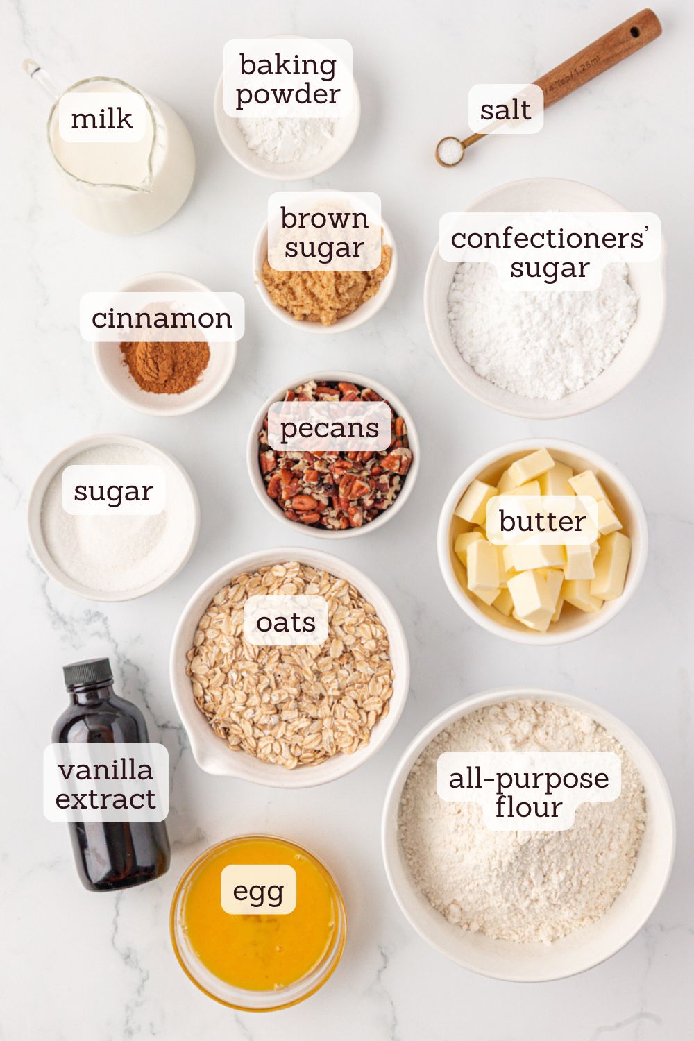 overhead view of ingredients for cinnamon bun scones
