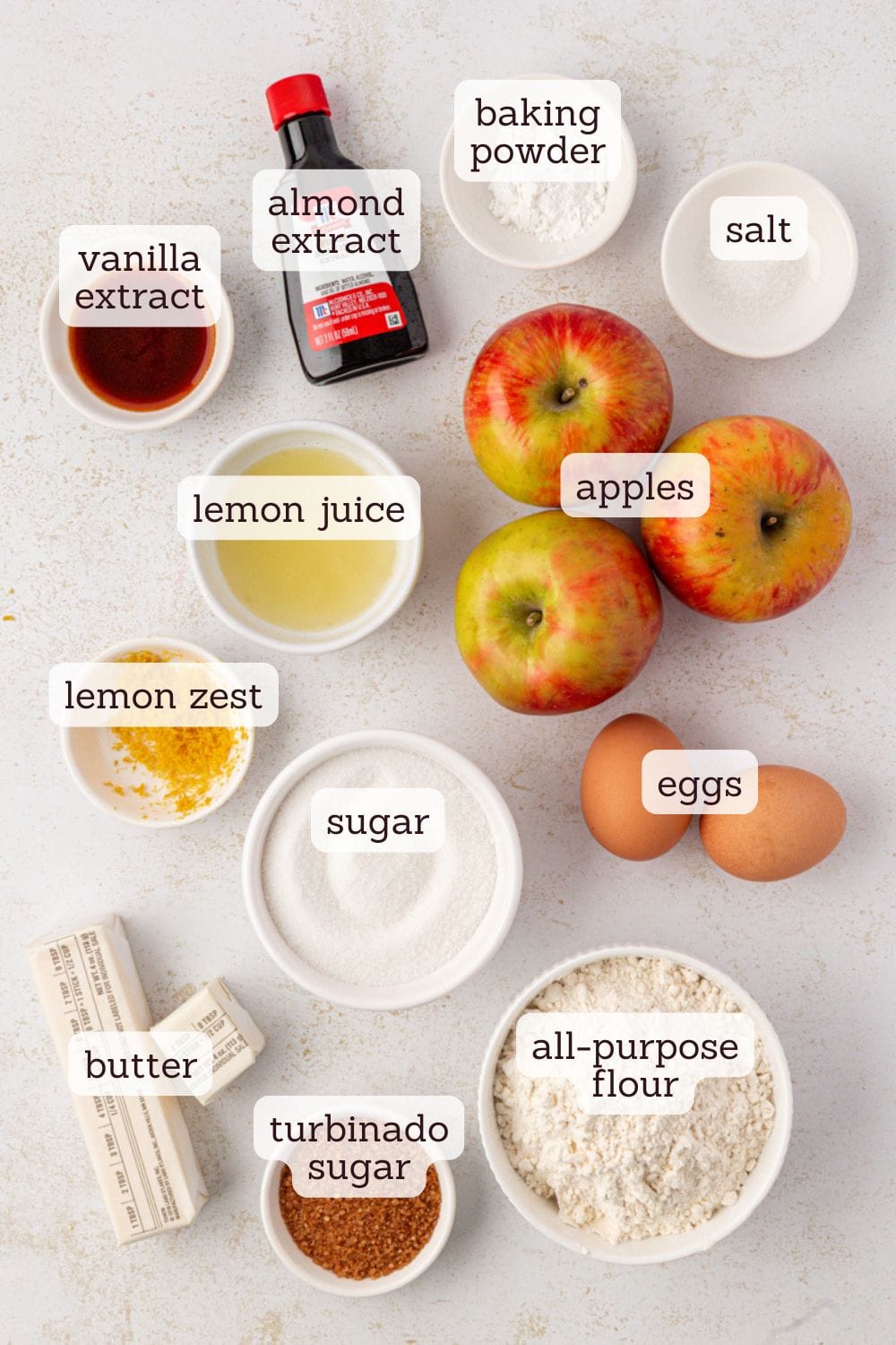 overhead view of ingredients for German apple cake