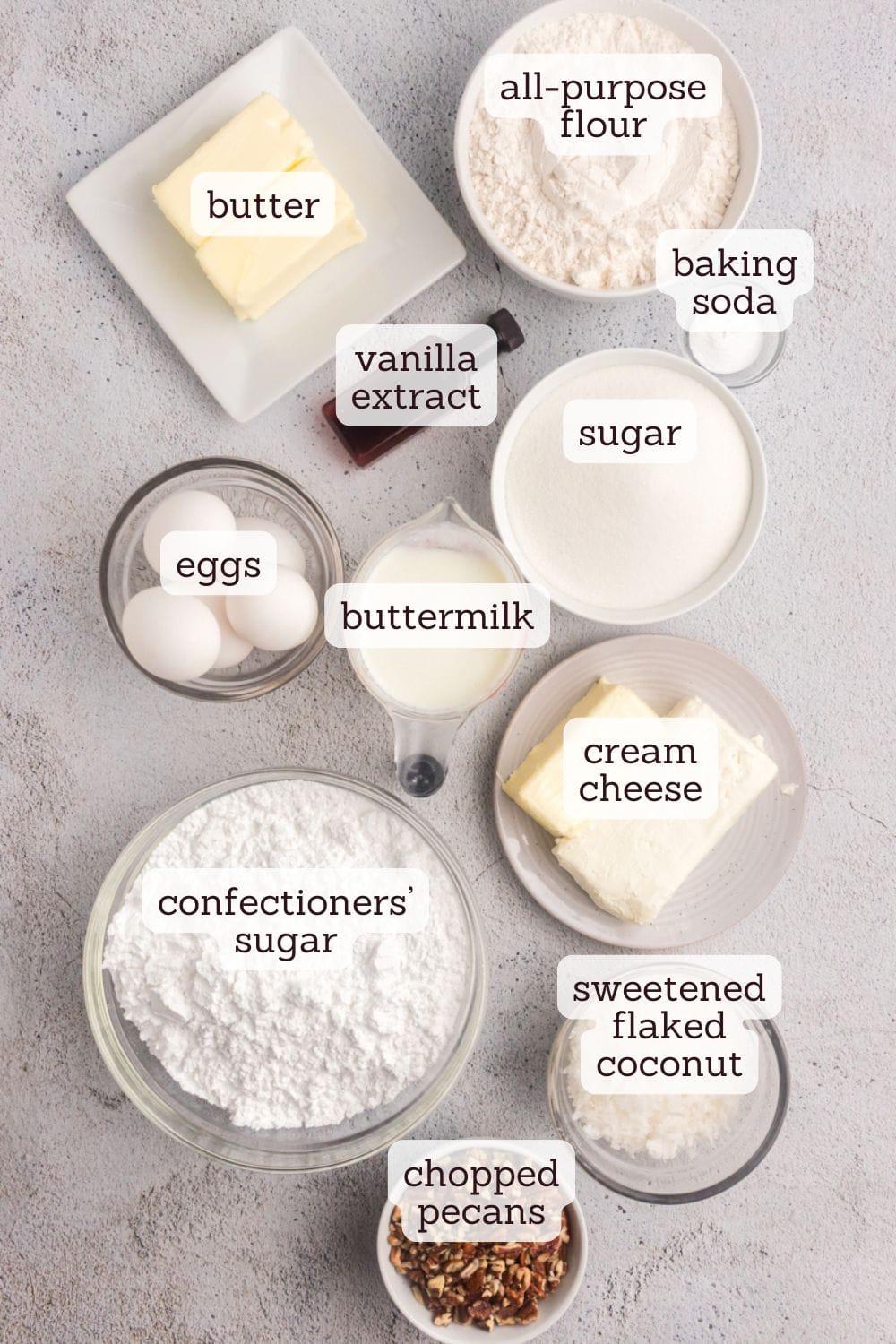 overhead view of ingredients for Italian cream cake