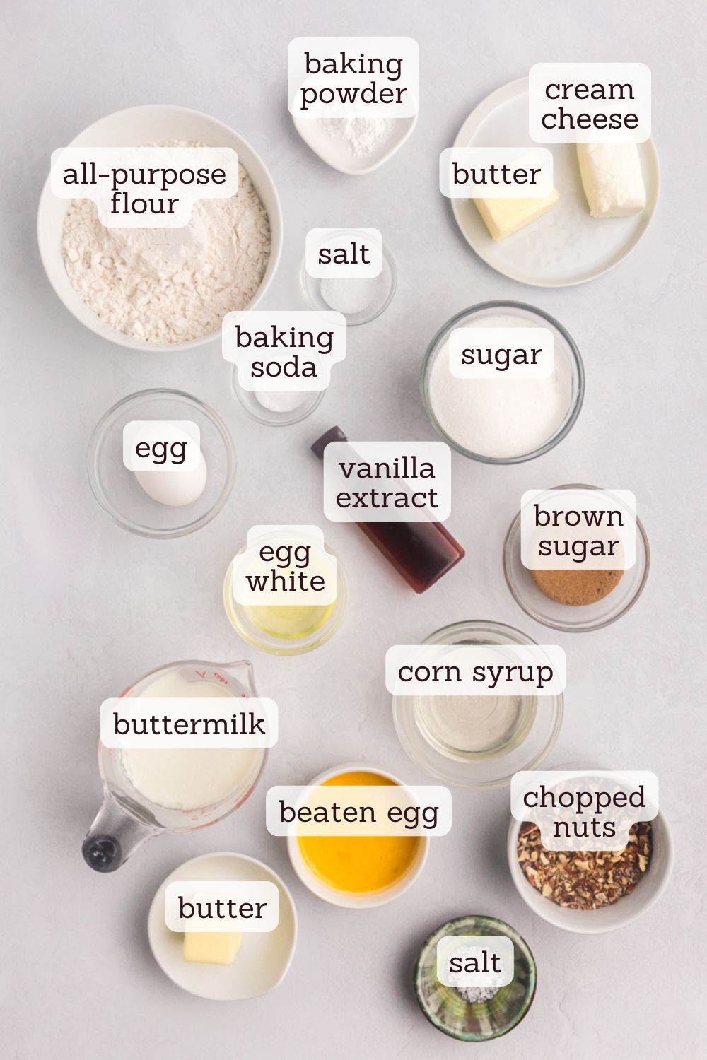 overhead view of ingredients for pecan pie coffee cake