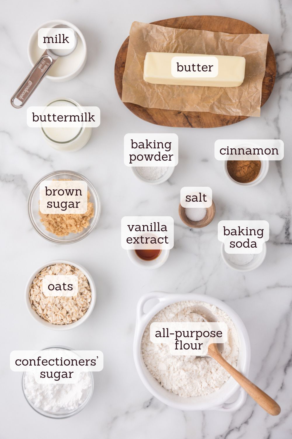 overhead view of ingredients for cinnamon oat scones