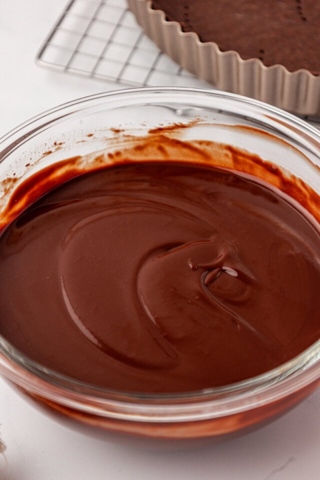 chocolate ganache in a glass bowl
