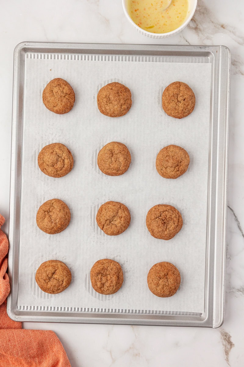 overhead view of freshly baked sugar and spice cookies