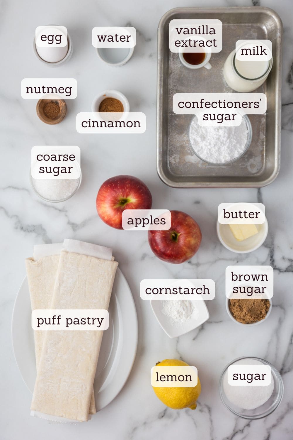 overhead view of ingredients for apple turnovers