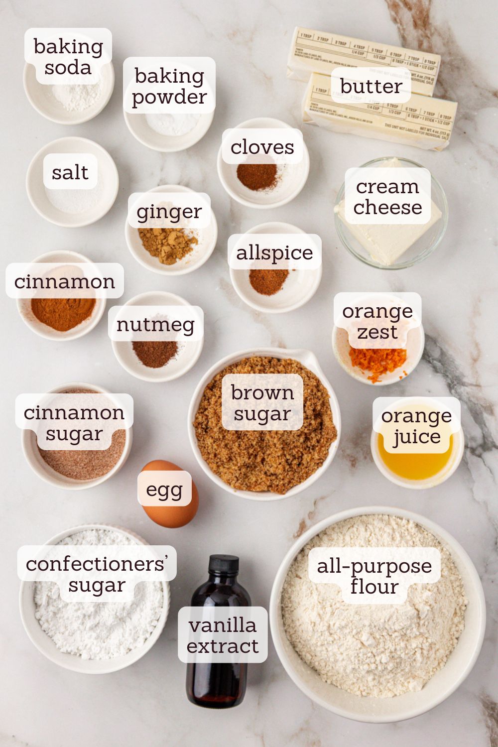 overhead view of ingredients for sugar and spice cookies