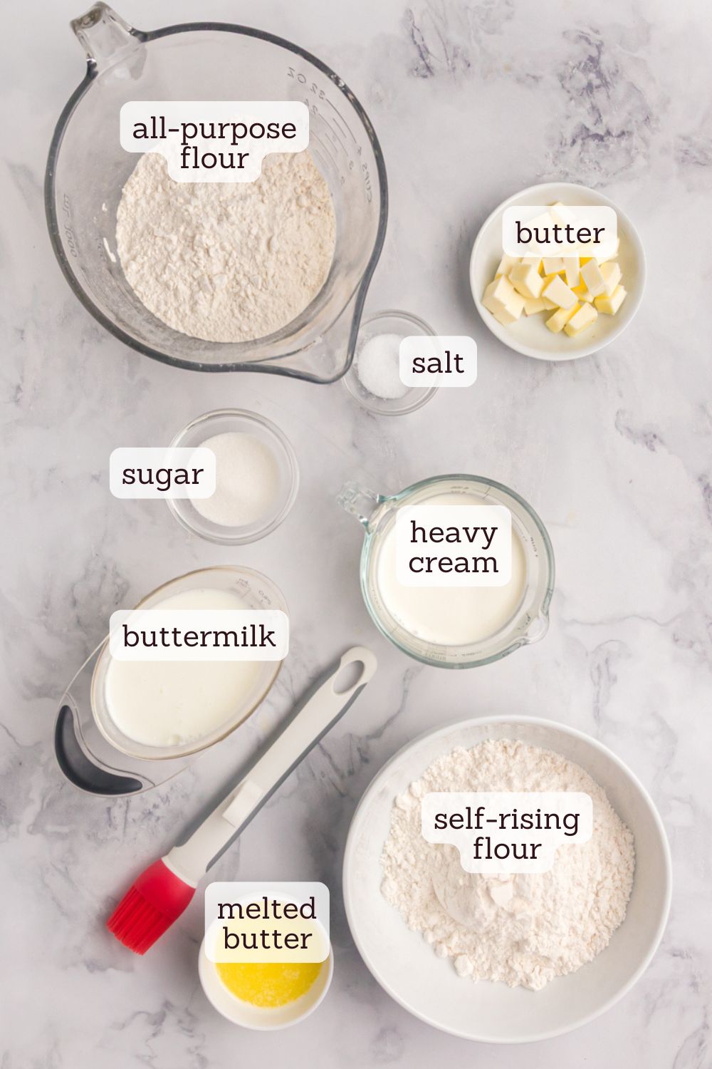 overhead view of ingredients for touch of grace biscuits