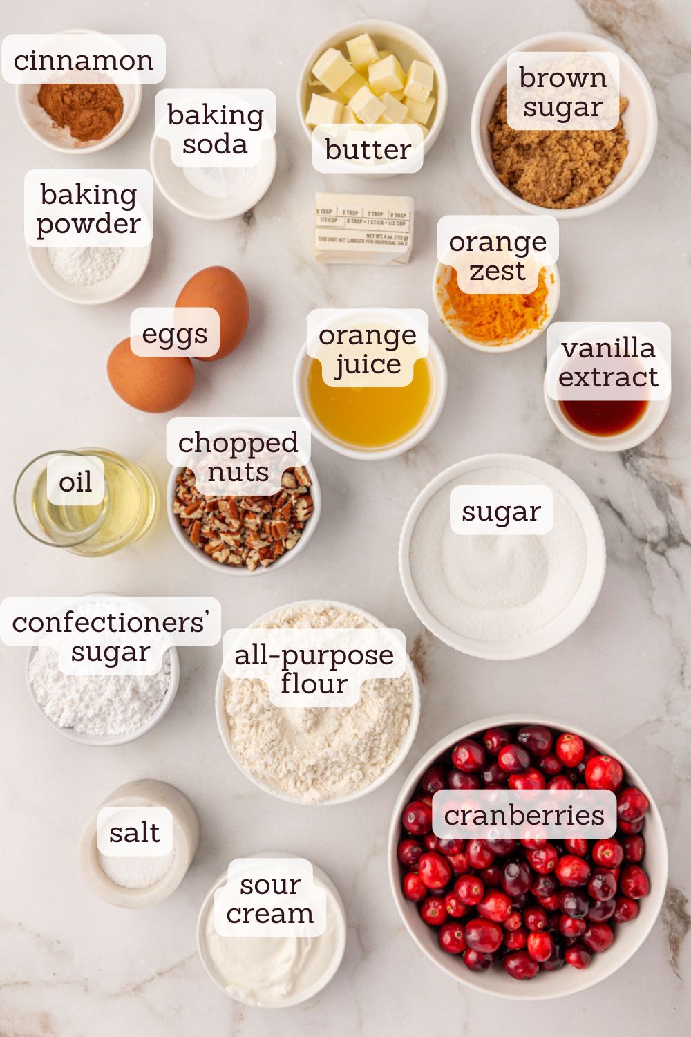 overhead view of ingredients for cranberry coffee cake