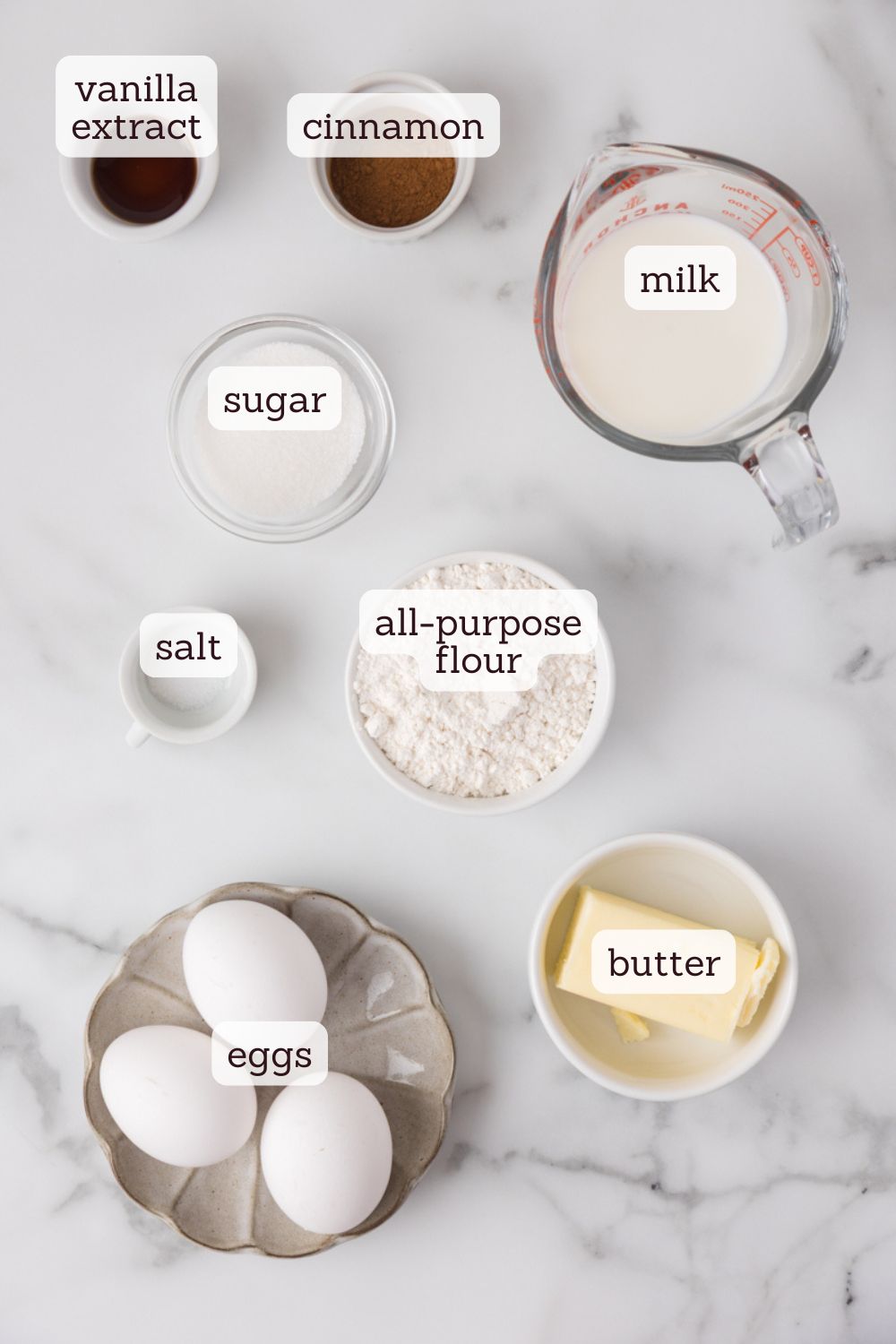 overhead view of ingredients for Dutch baby pancake