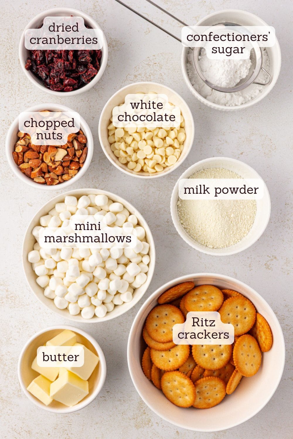 overhead view of ingredients for snowflake crisp