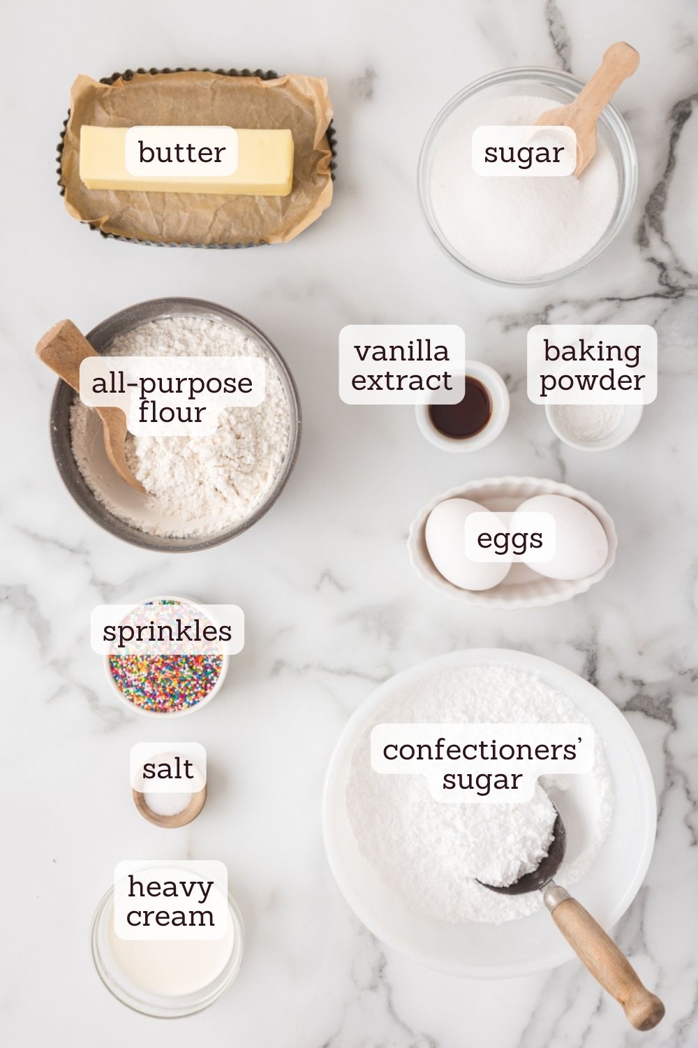 overhead view of ingredients for frosted sugar cookie bars