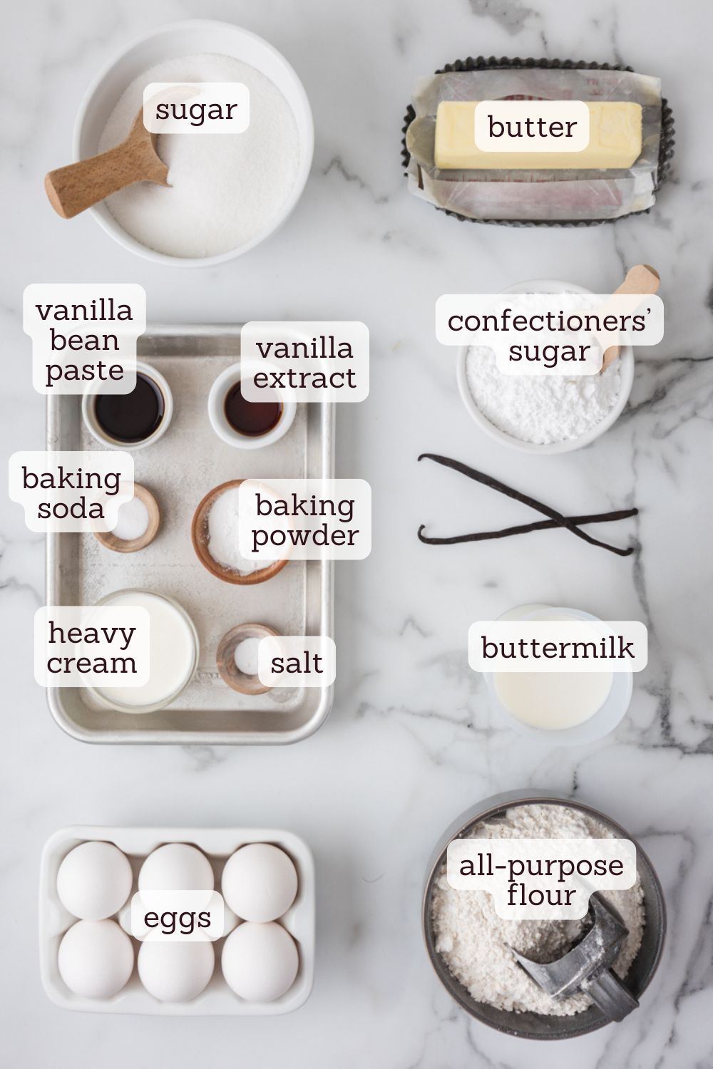 overhead view of ingredients for vanilla Bundt cake