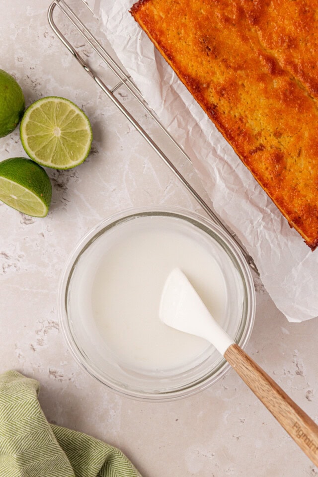 overhead view of lime glaze in a small mixing bowl