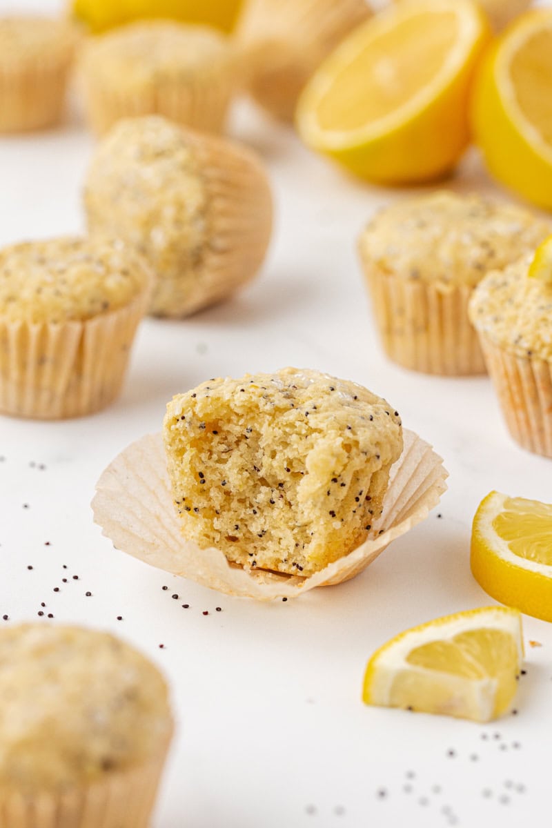 inside of lemon muffin with poppy seeds