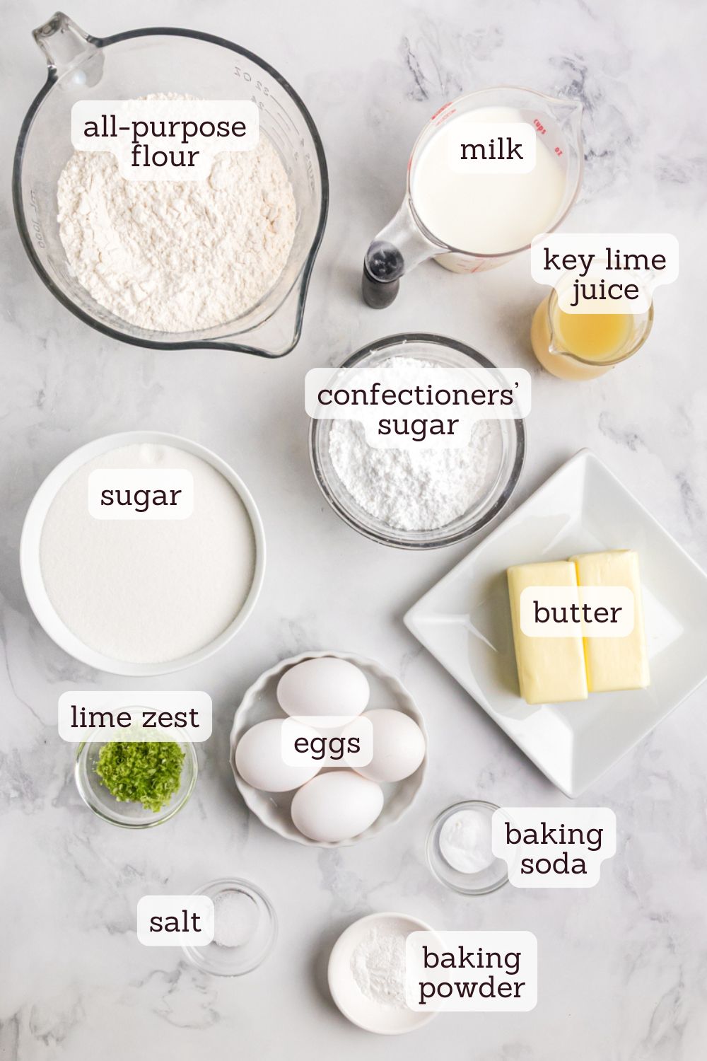 overhead view of ingredients for Key lime Bundt cake