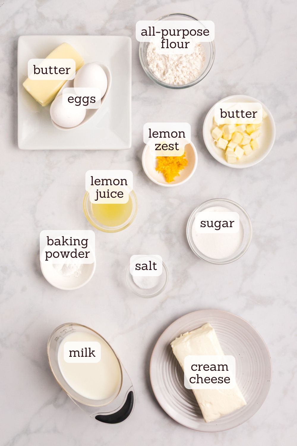 overhead view of ingredients for lemon cream cheese coffee cake