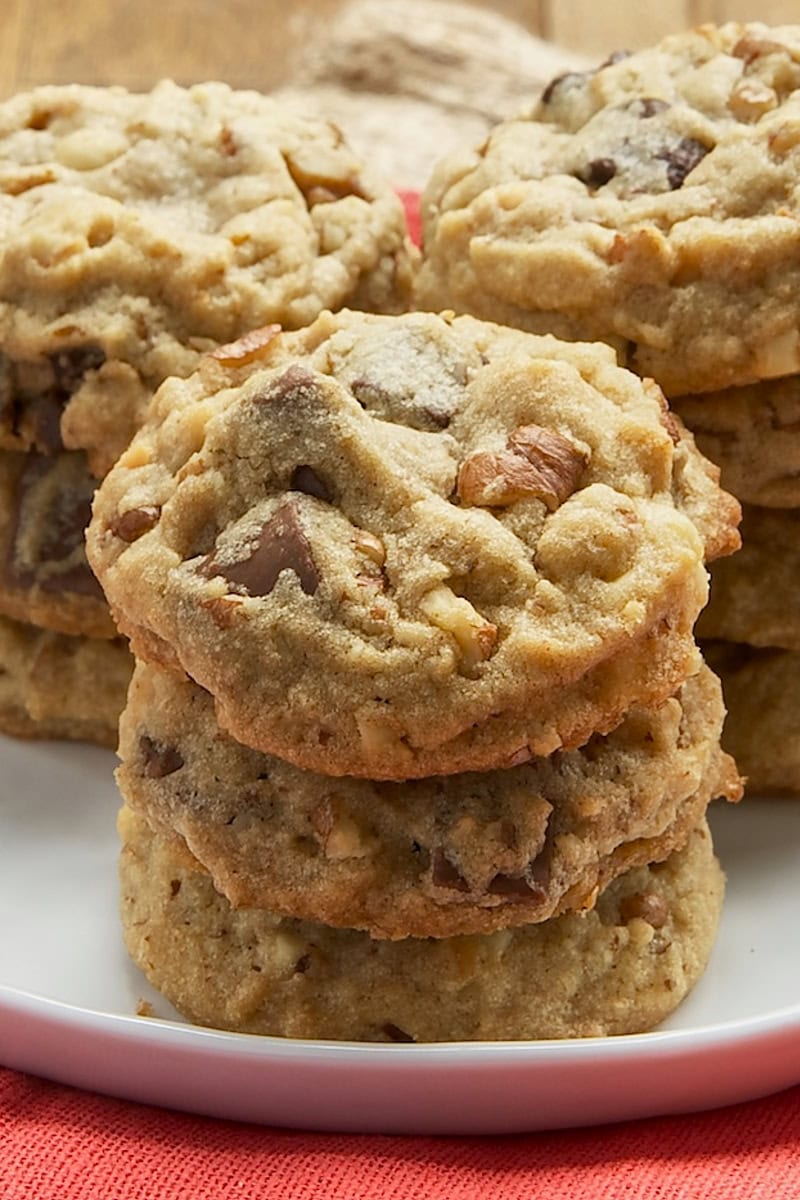 a stack of three nutty peanut butter cookies