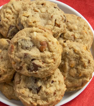 nutty peanut butter cookies on a white plate