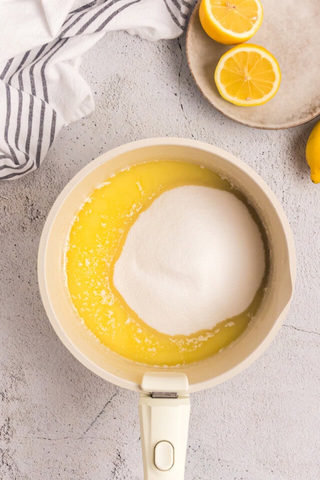 sugar added to melted butter in a saucepan