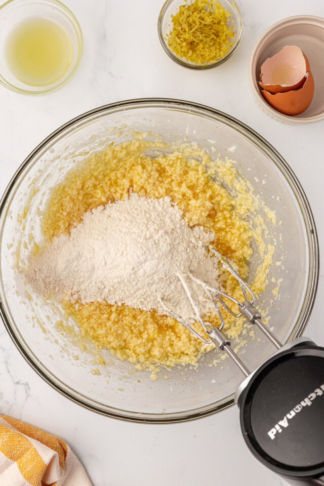 dry ingredients added to lemon whoopie pie dough