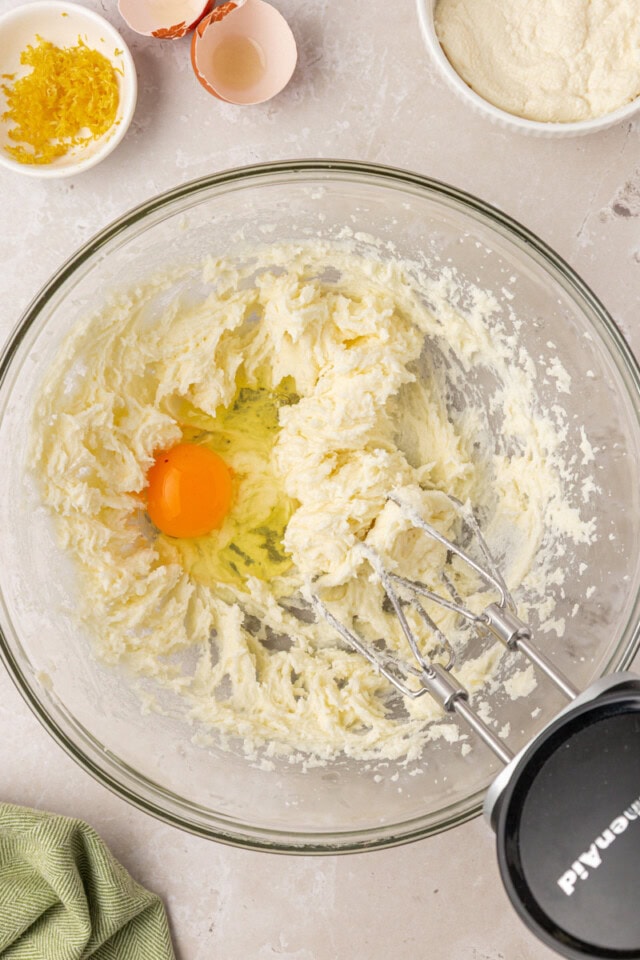 egg added to creamed butter and sugar