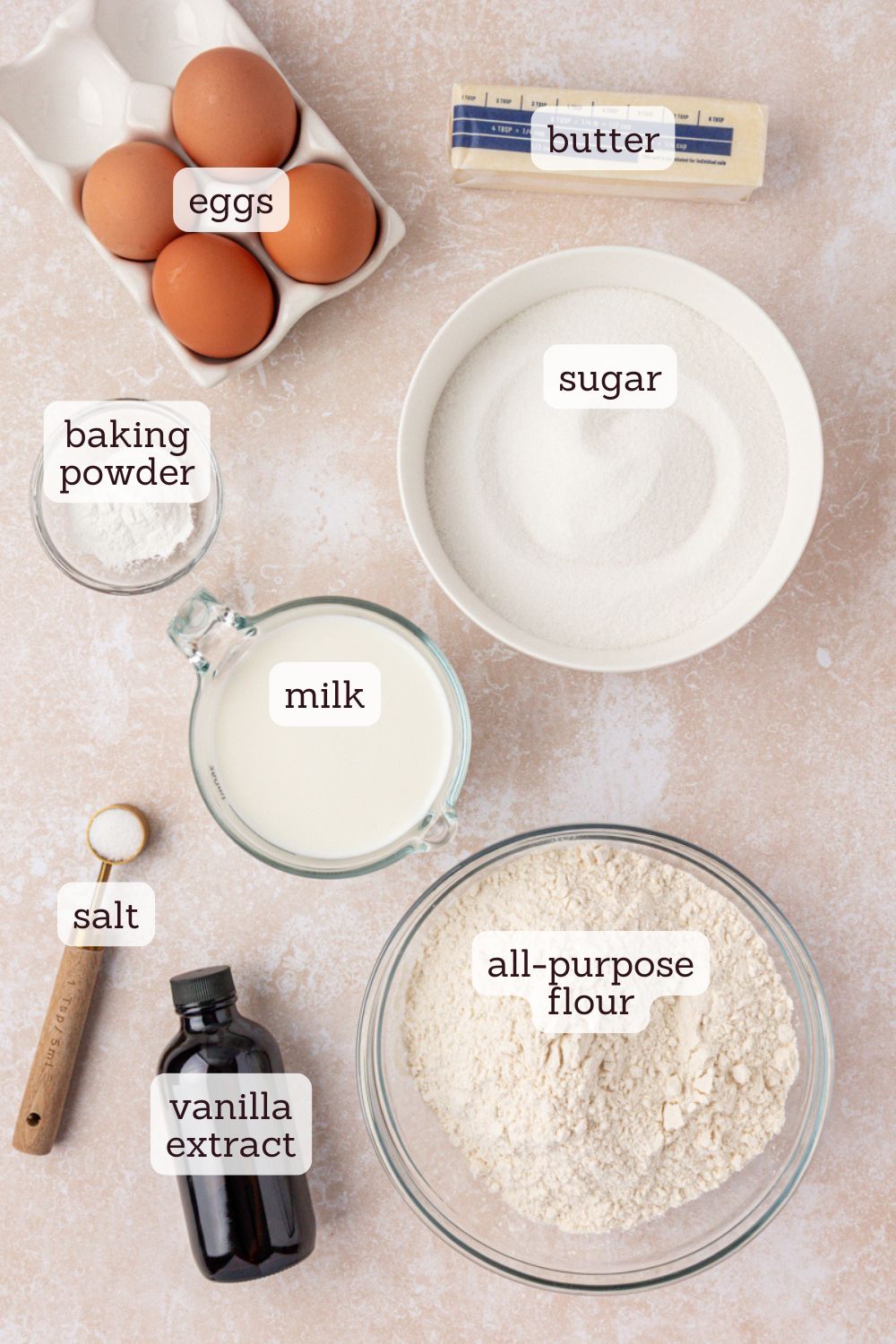 overhead view of ingredients for hot milk cake