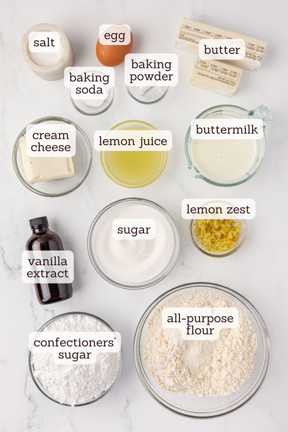 overhead view of ingredients for lemon whoopie pies