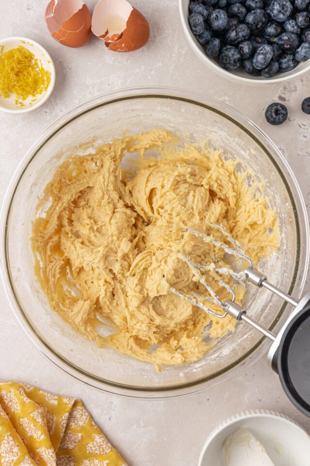 ricotta cake batter in a mixing bowl