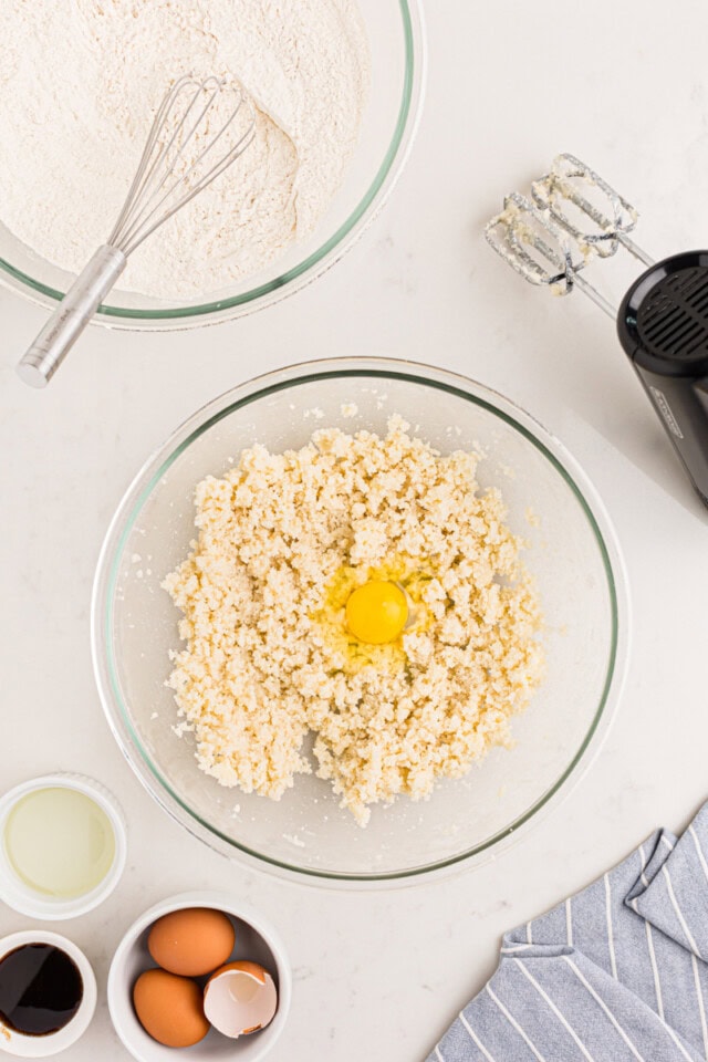 egg added to creamed butter and sugar