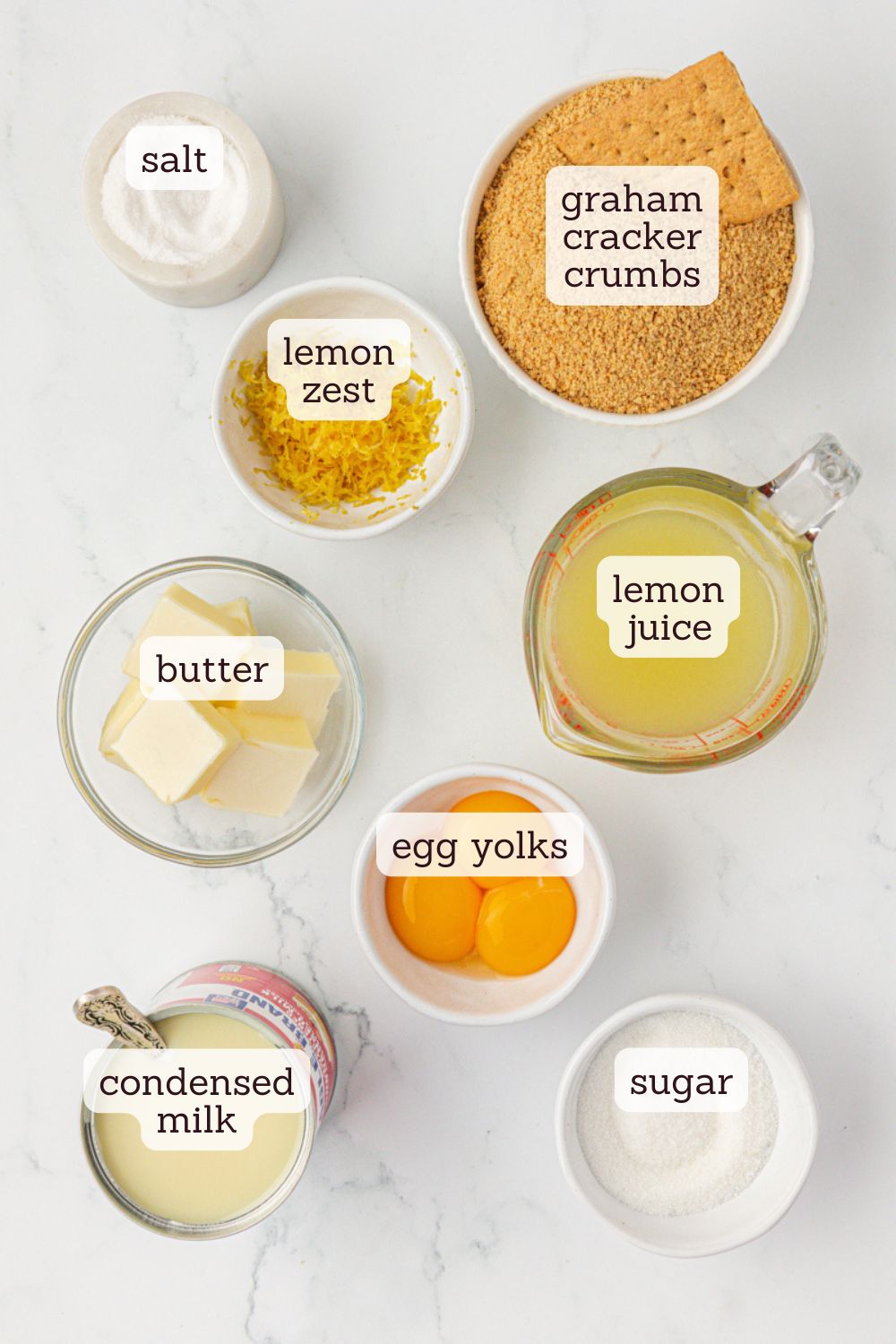overhead view of ingredients for lemon icebox bars