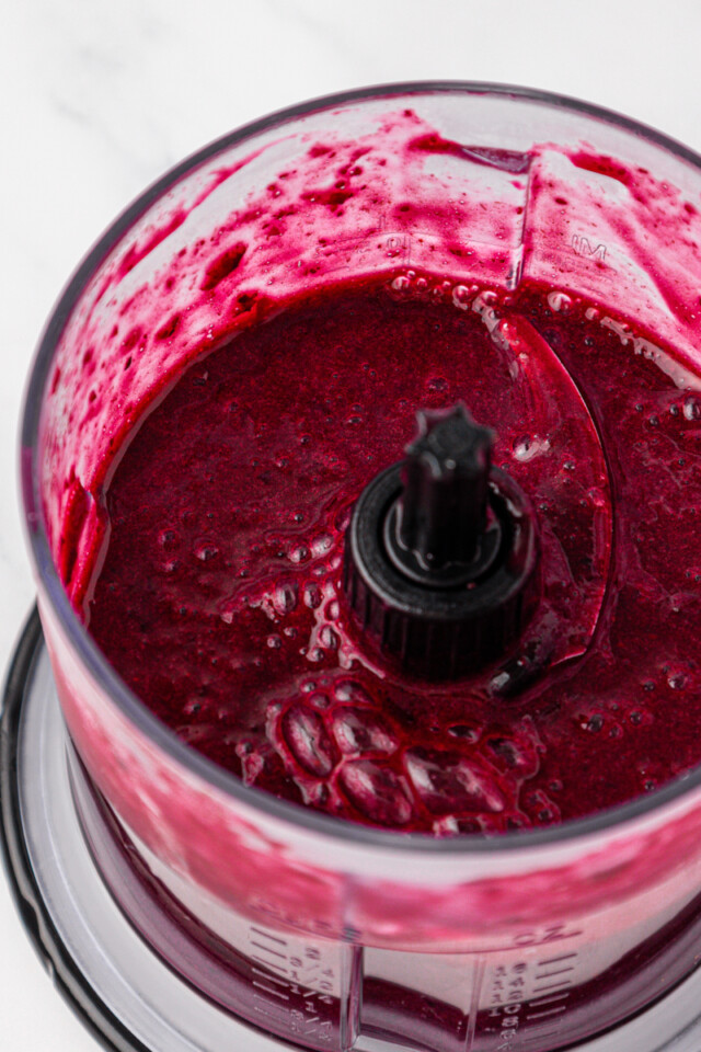 blueberry puree in the bowl of a food processor