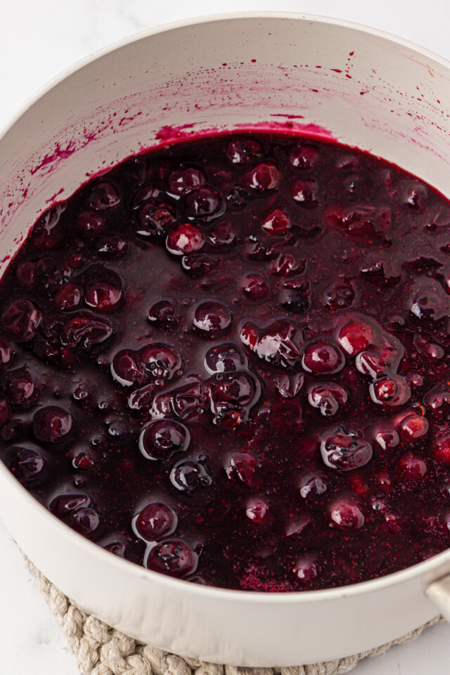 cooked blueberry mixture in a saucepan