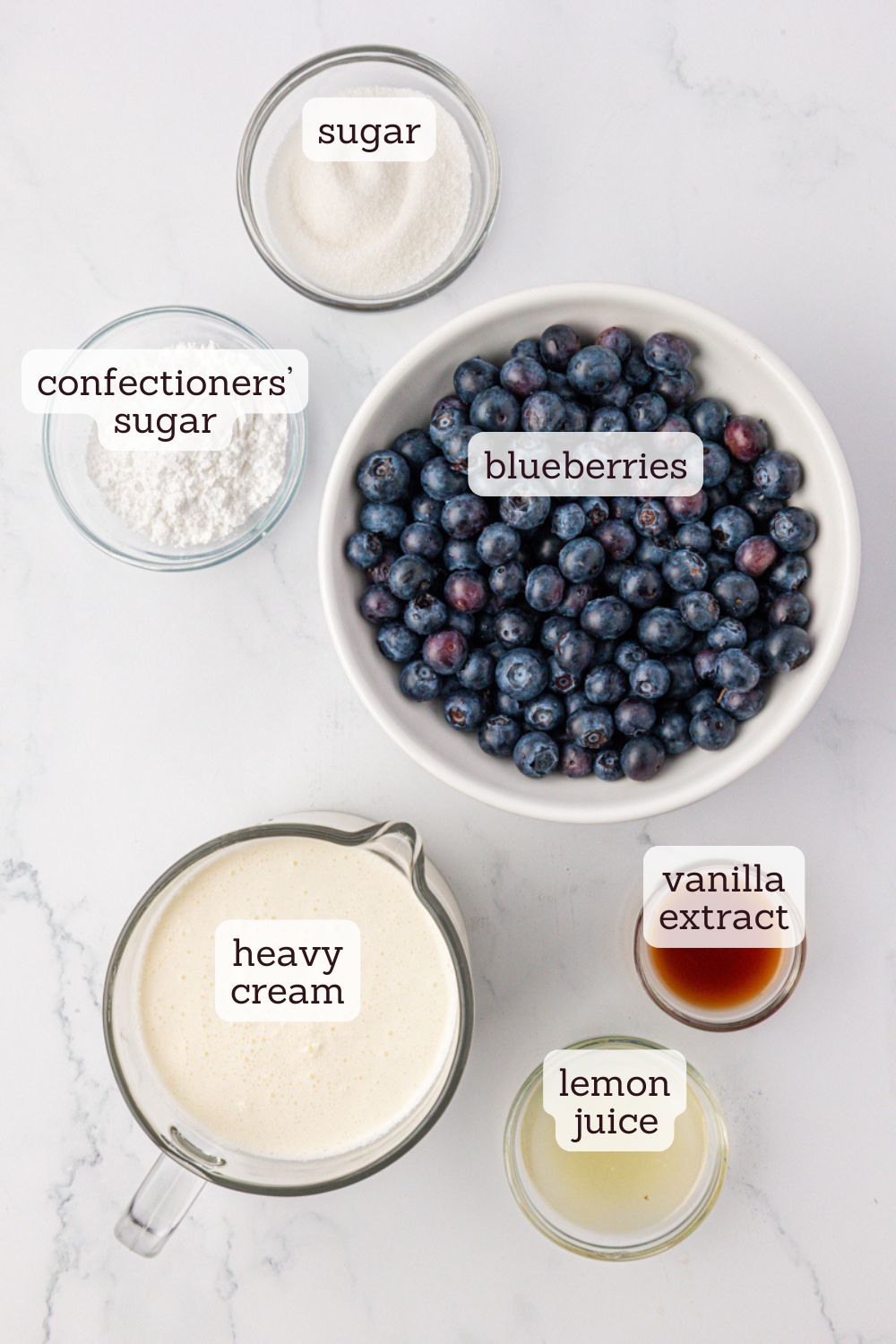 overhead view of ingredients for blueberry fool