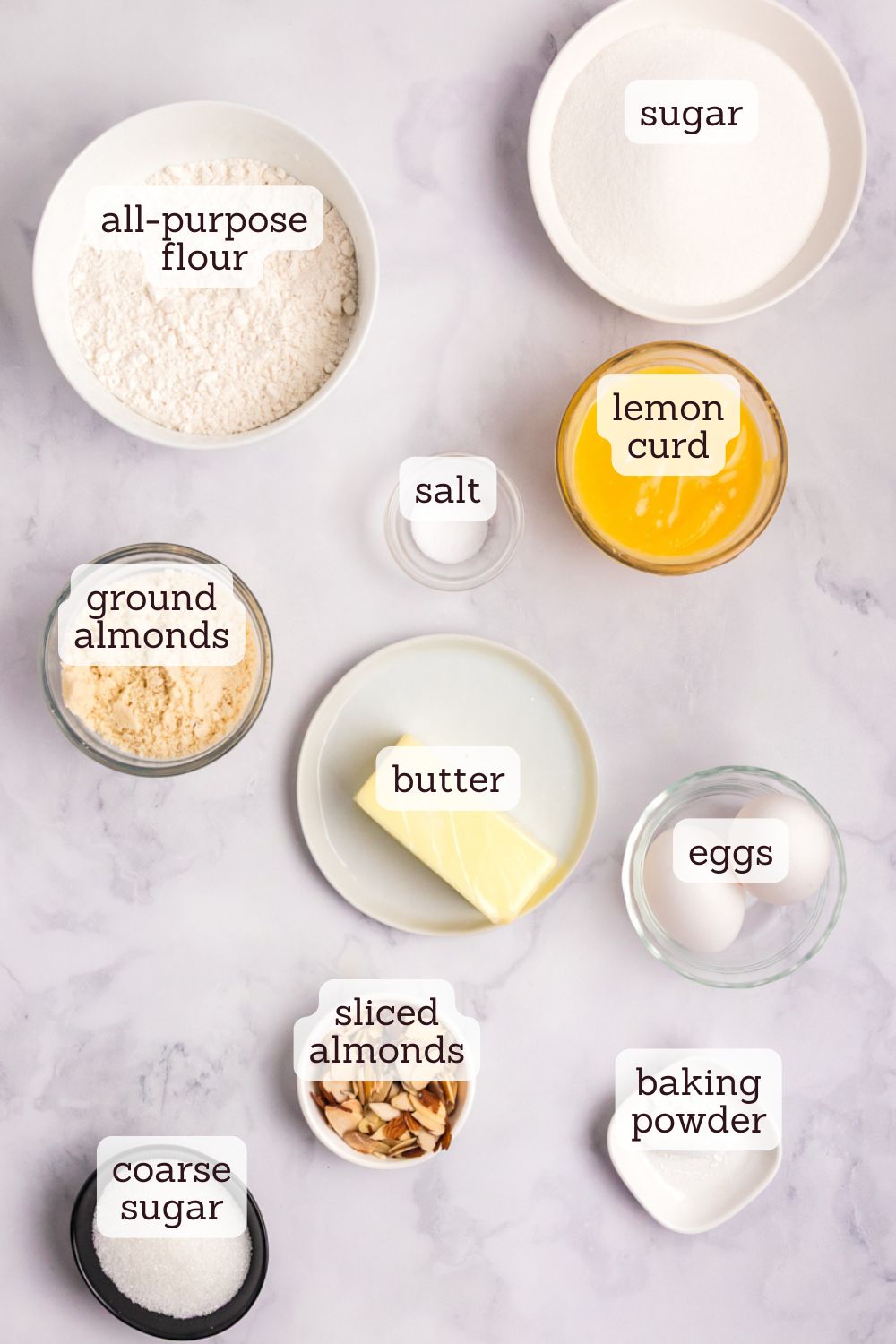 overhead view of ingredients for lemon almond butter cake