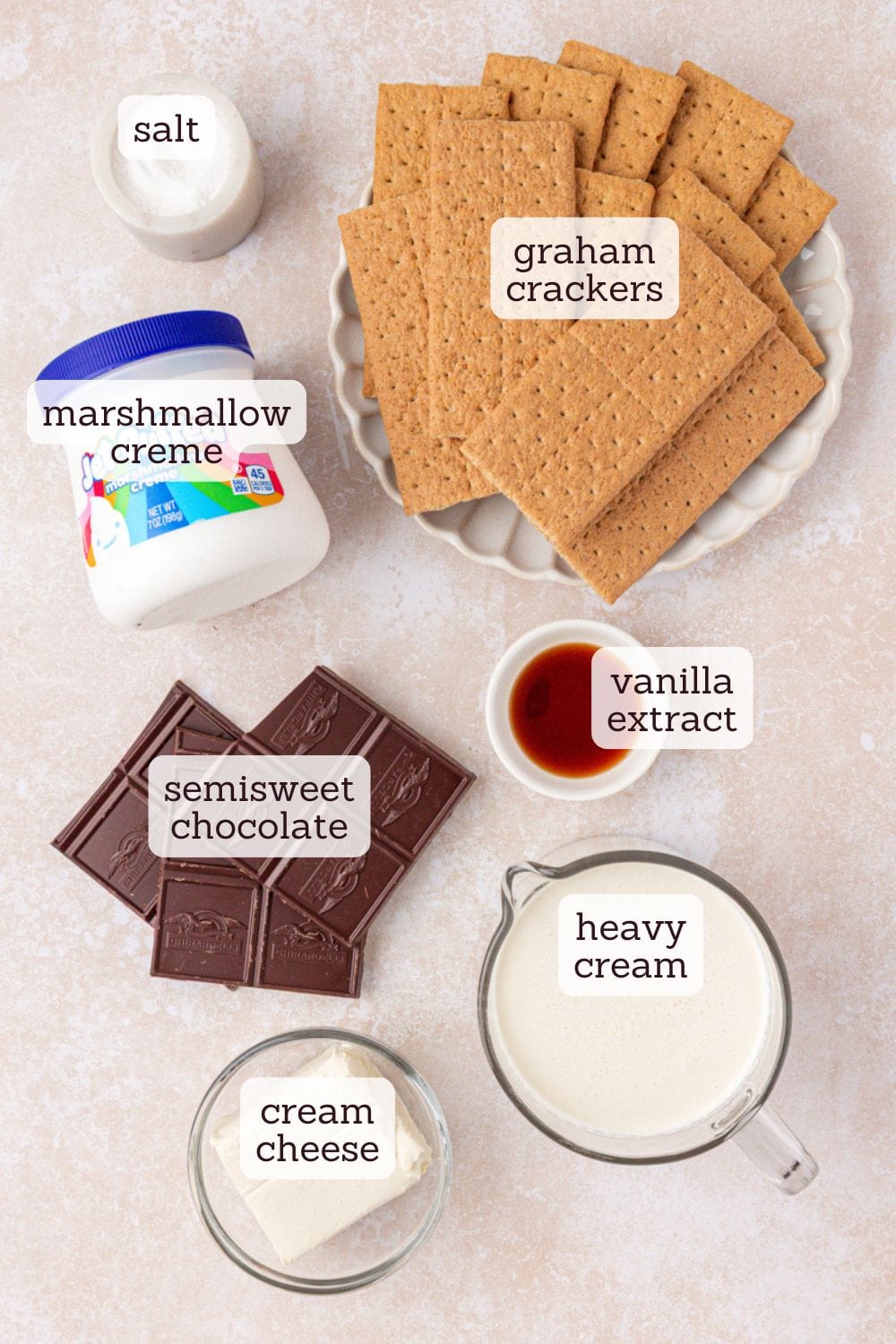 overhead view of ingredients for s'mores icebox cake