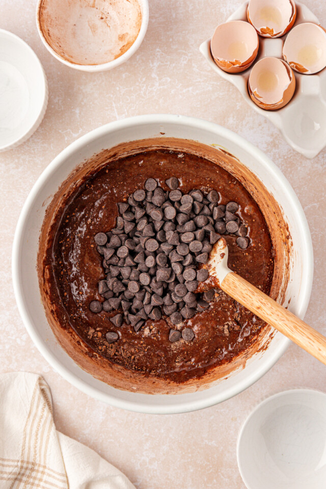 chocolate chips added to brownie batter
