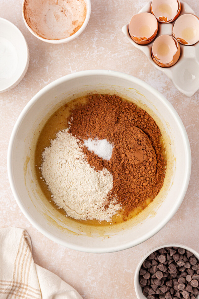 dry ingredients added to brownie batter