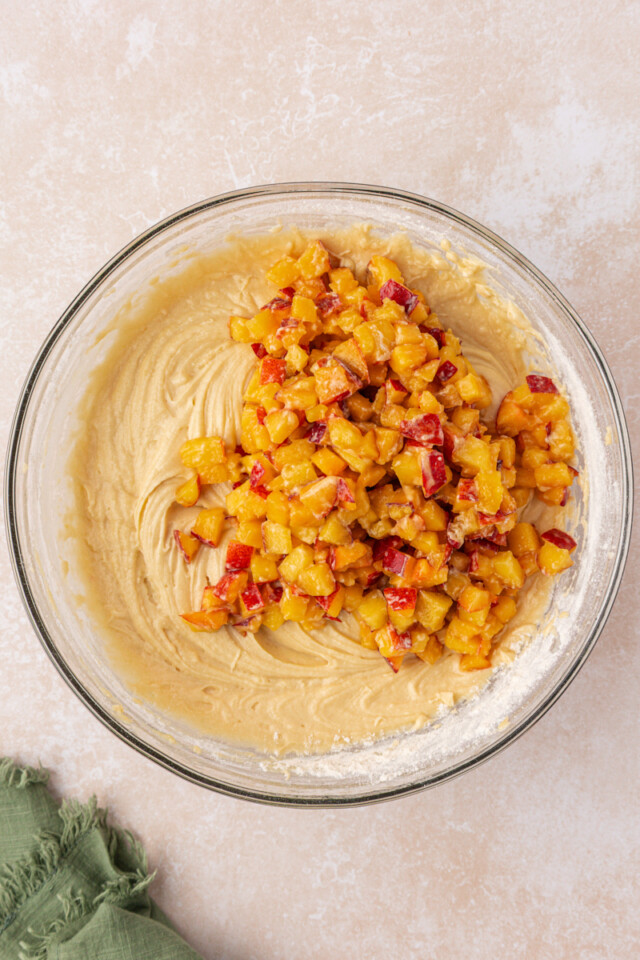 diced fresh peaches added to pound cake batter