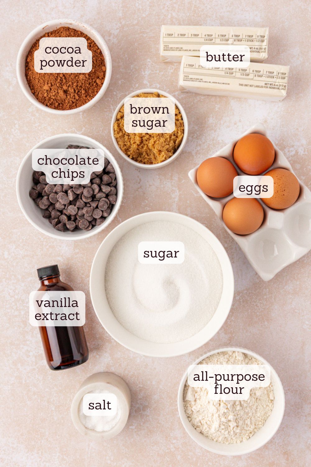 overhead view of ingredients for brown butter brownies