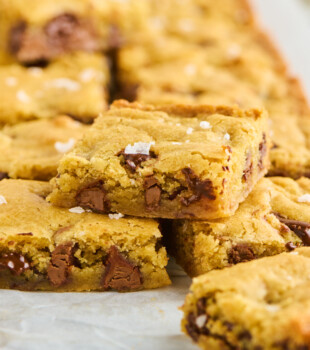 chocolate chunk blondies made with both semisweet and milk chocolate pieces