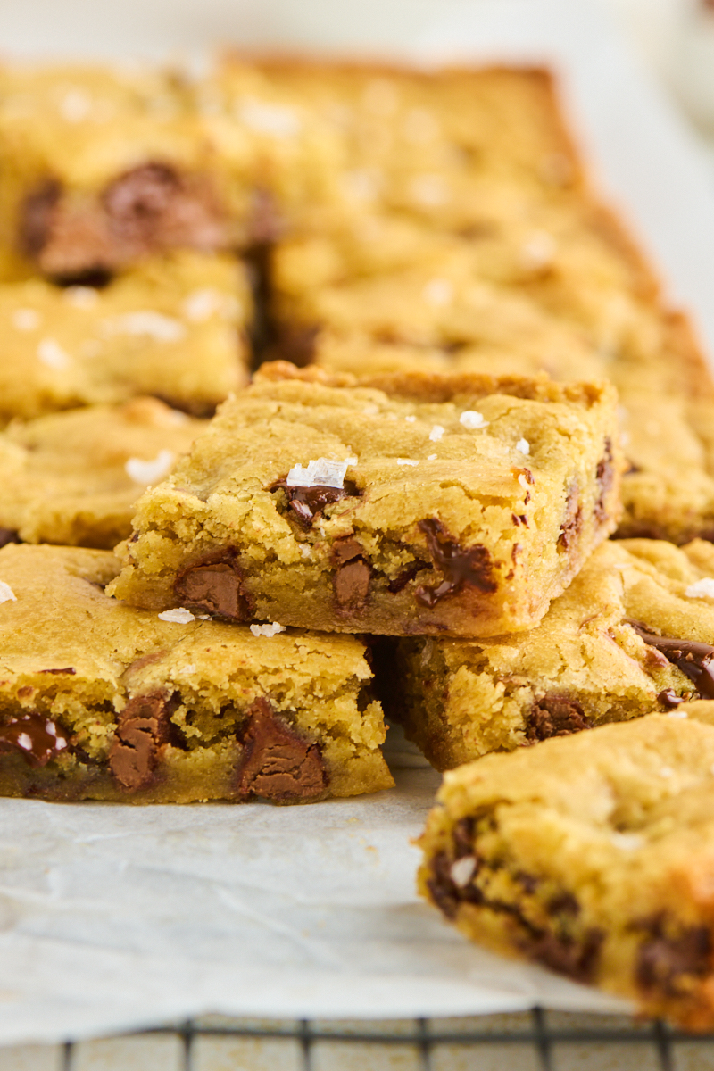 chocolate chunk blondies made with both semisweet and milk chocolate pieces
