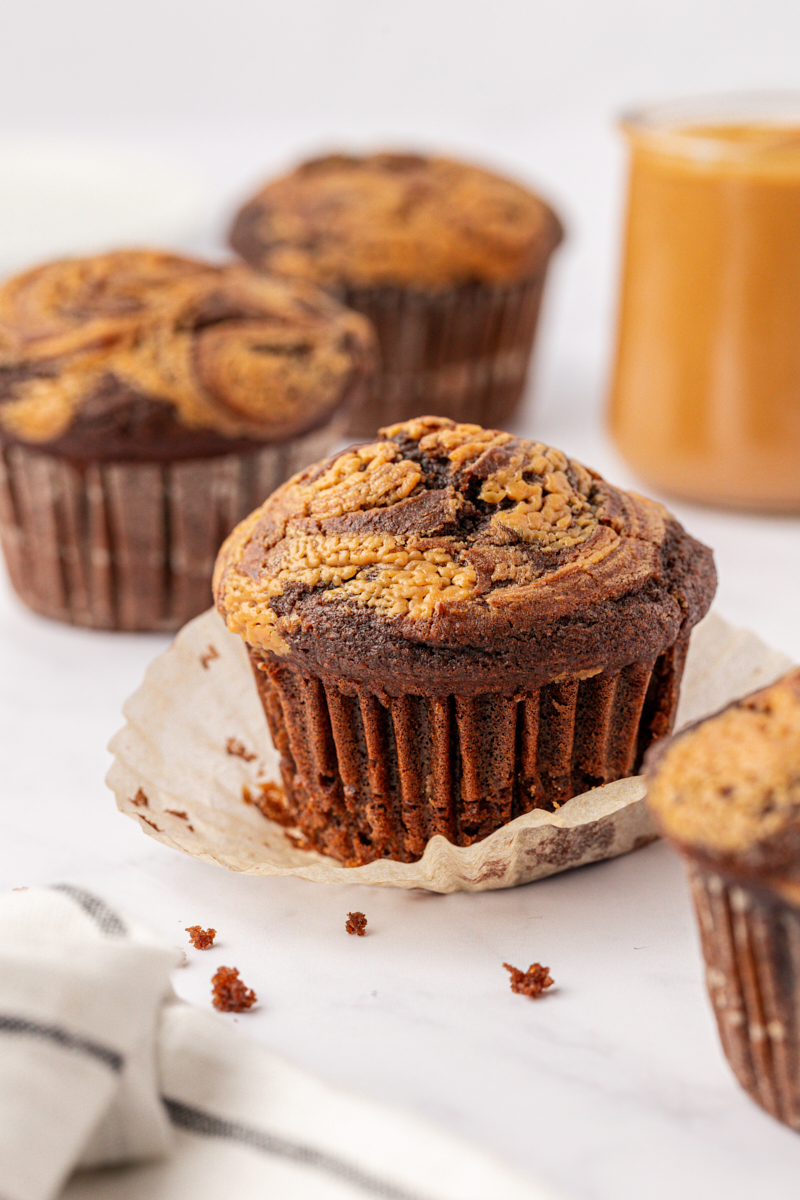 a rich chocolate muffin swirled with peanut butter